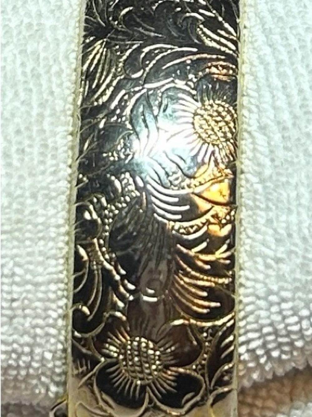 Gold-Tone Etched Hinged Bangle Bracelet - Picture 2 of 4